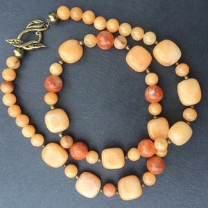 24” Orange Calcite, Jade and Variscite Necklace
